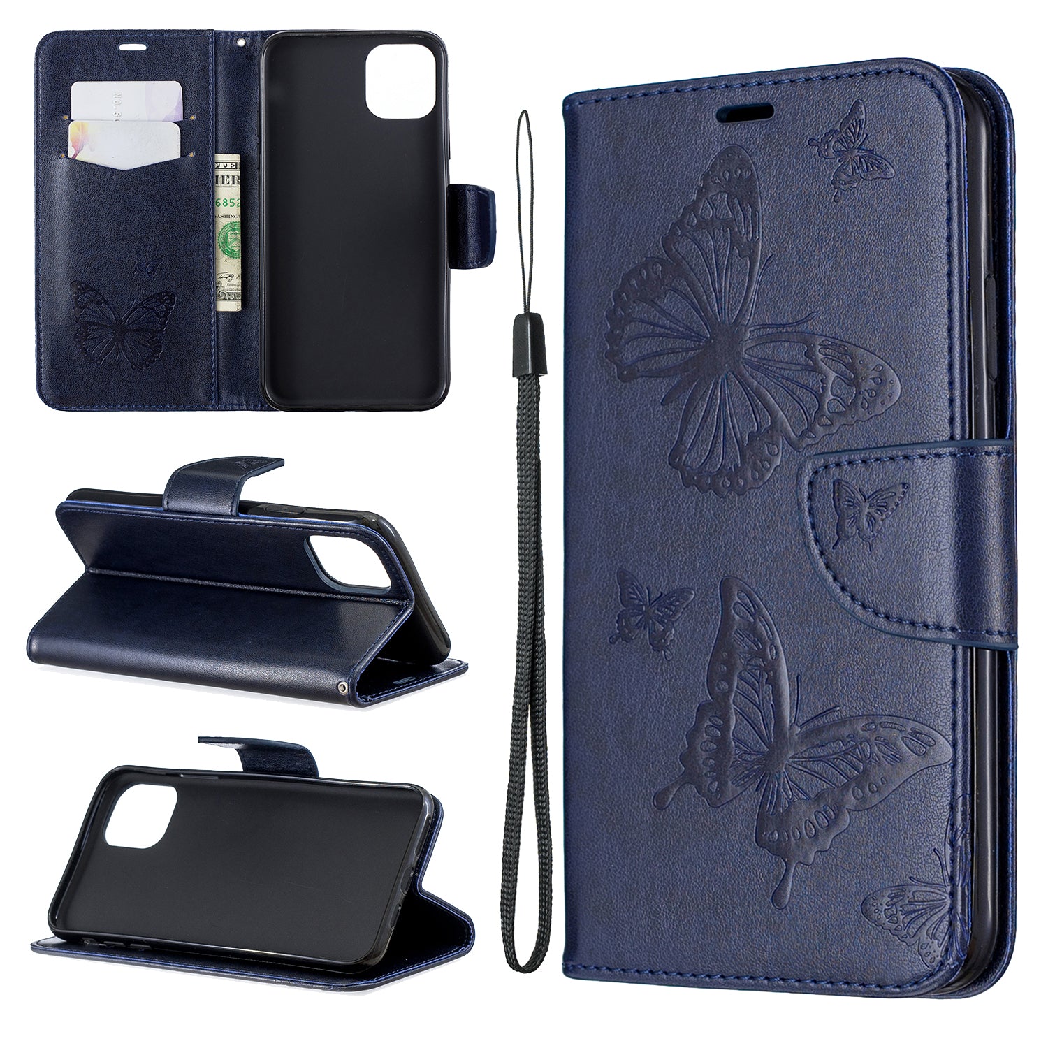 Imprint Butterfly Leather Wallet Phone Case for iPhone 11 Pro Max 6.5 inch (2019)