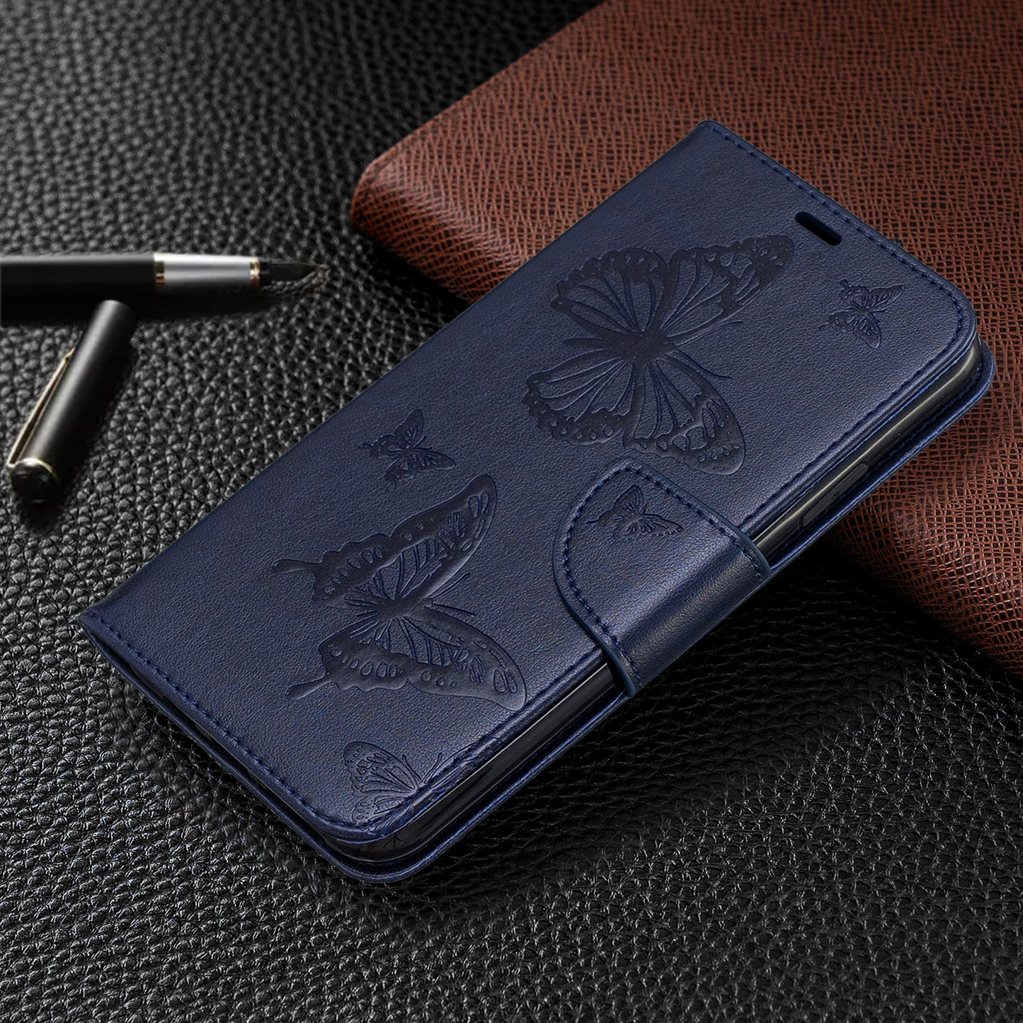 Imprint Butterfly Leather Wallet Phone Case for iPhone 11 Pro Max 6.5 inch (2019)