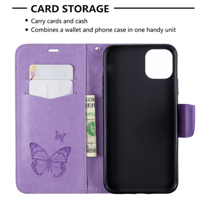 Imprint Butterfly Leather Wallet Phone Case for iPhone 11 Pro Max 6.5 inch (2019)