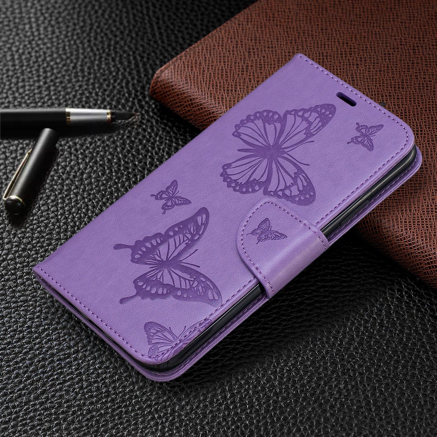 Imprint Butterfly Leather Wallet Phone Case for iPhone 11 Pro Max 6.5 inch (2019)