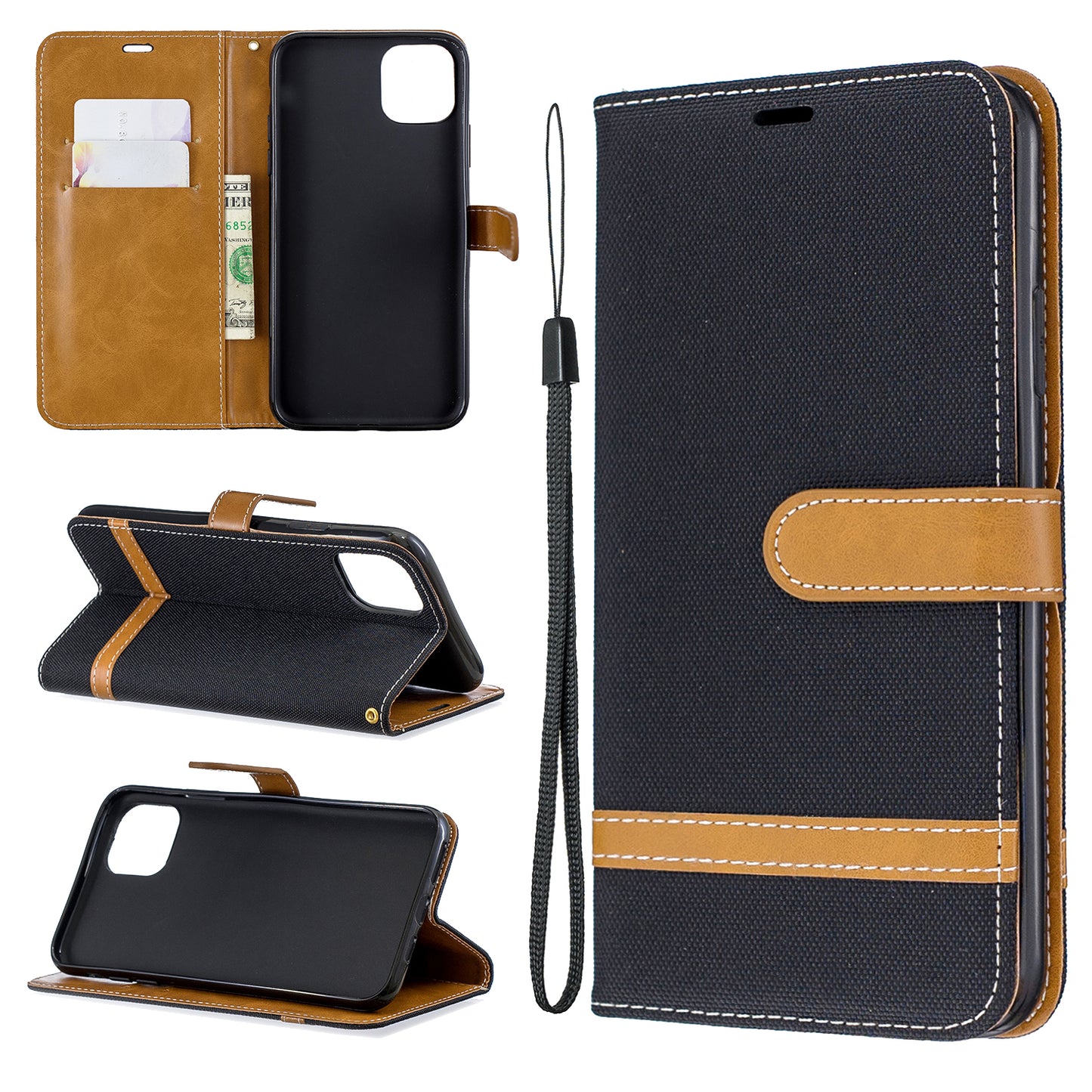 Jeans Cloth Wallet Stand Leather Cell Phone Shell for iPhone 11 Pro Max 6.5 inch (2019)