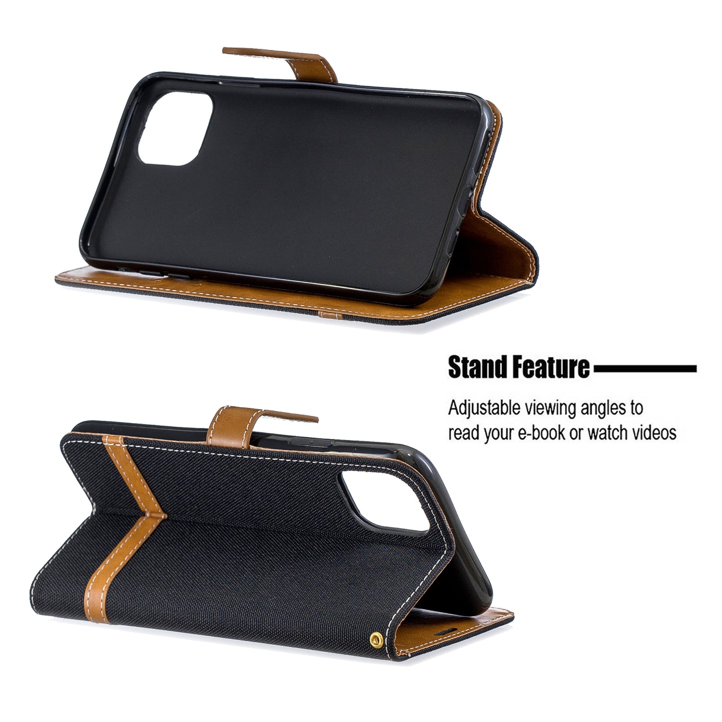 Jeans Cloth Wallet Stand Leather Cell Phone Shell for iPhone 11 Pro Max 6.5 inch (2019)