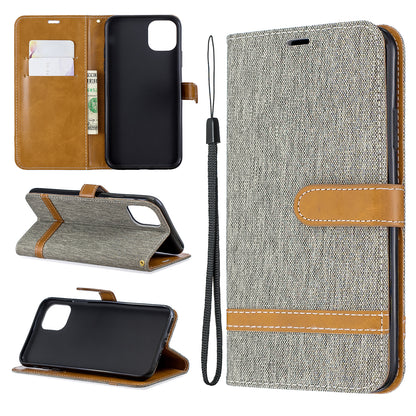 Jeans Cloth Wallet Stand Leather Cell Phone Shell for iPhone 11 Pro Max 6.5 inch (2019)