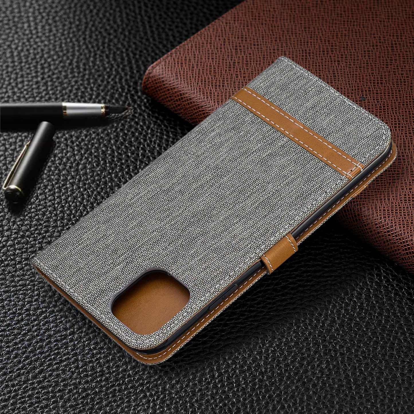Jeans Cloth Wallet Stand Leather Cell Phone Shell for iPhone 11 Pro Max 6.5 inch (2019)