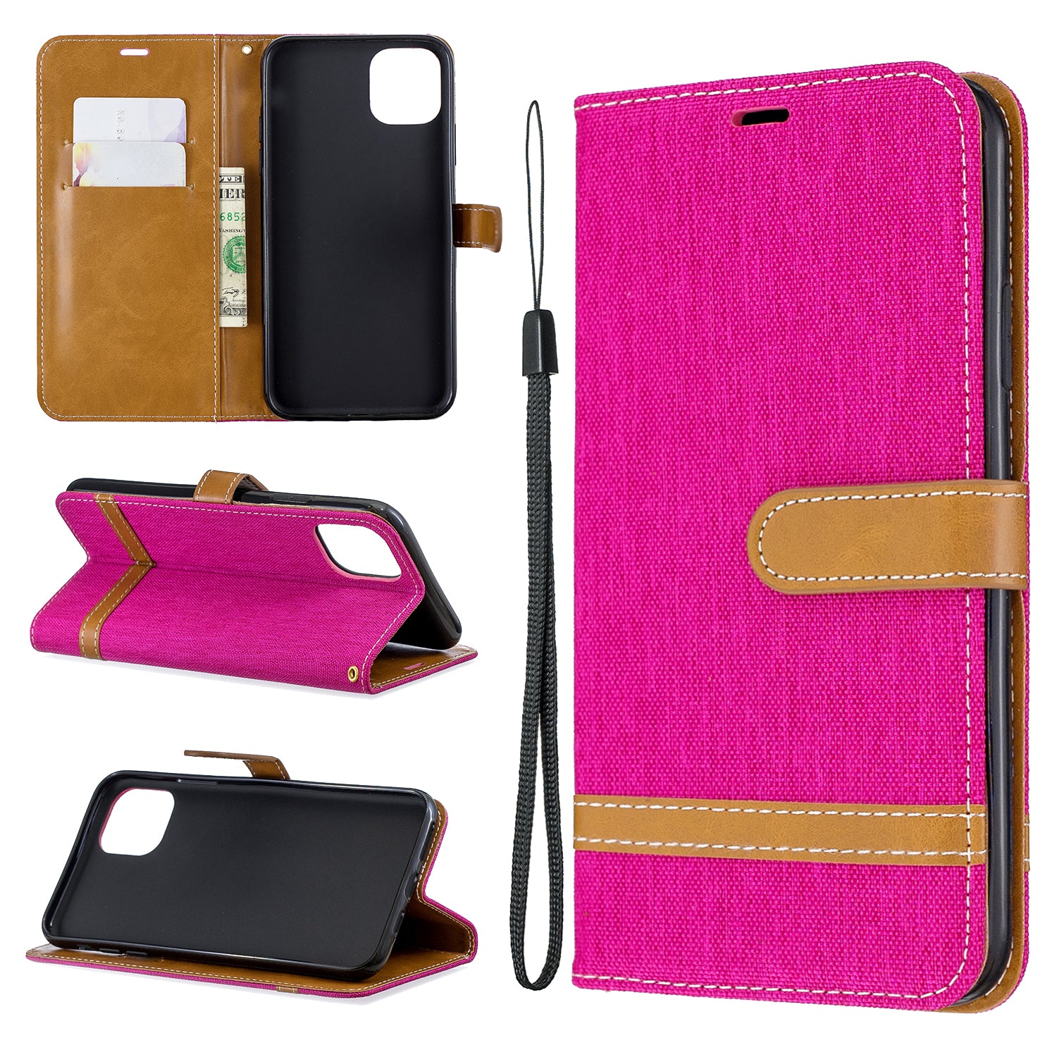Jeans Cloth Wallet Stand Leather Cell Phone Shell for iPhone 11 Pro Max 6.5 inch (2019)