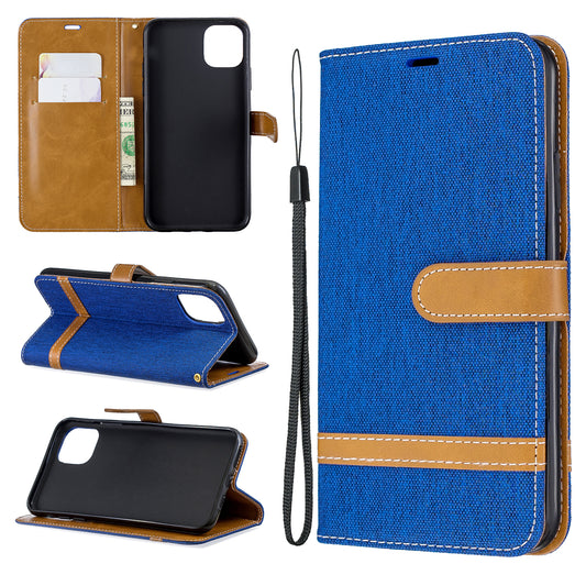 Jeans Cloth Wallet Stand Leather Cell Phone Shell for iPhone 11 Pro Max 6.5 inch (2019)