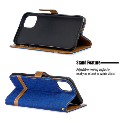 Jeans Cloth Wallet Stand Leather Cell Phone Shell for iPhone 11 Pro Max 6.5 inch (2019)