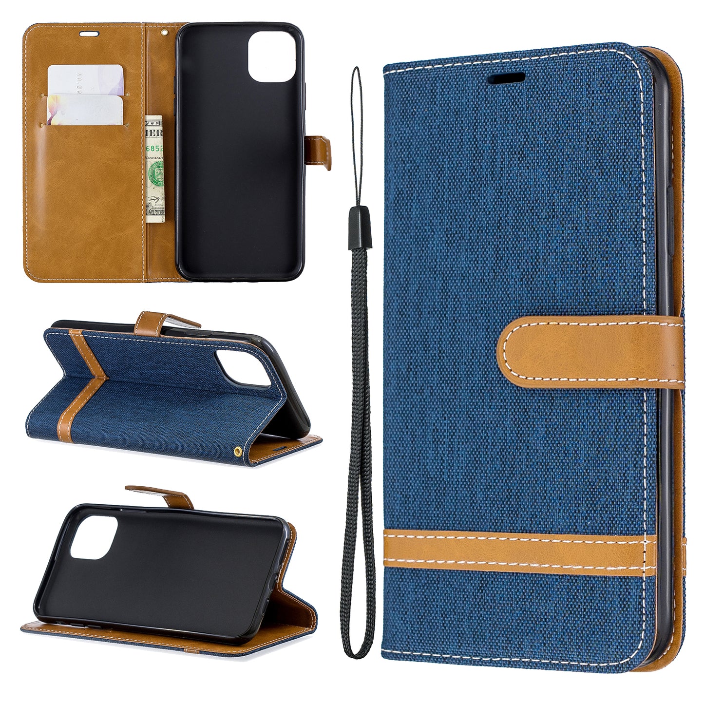 Jeans Cloth Wallet Stand Leather Cell Phone Shell for iPhone 11 Pro Max 6.5 inch (2019)