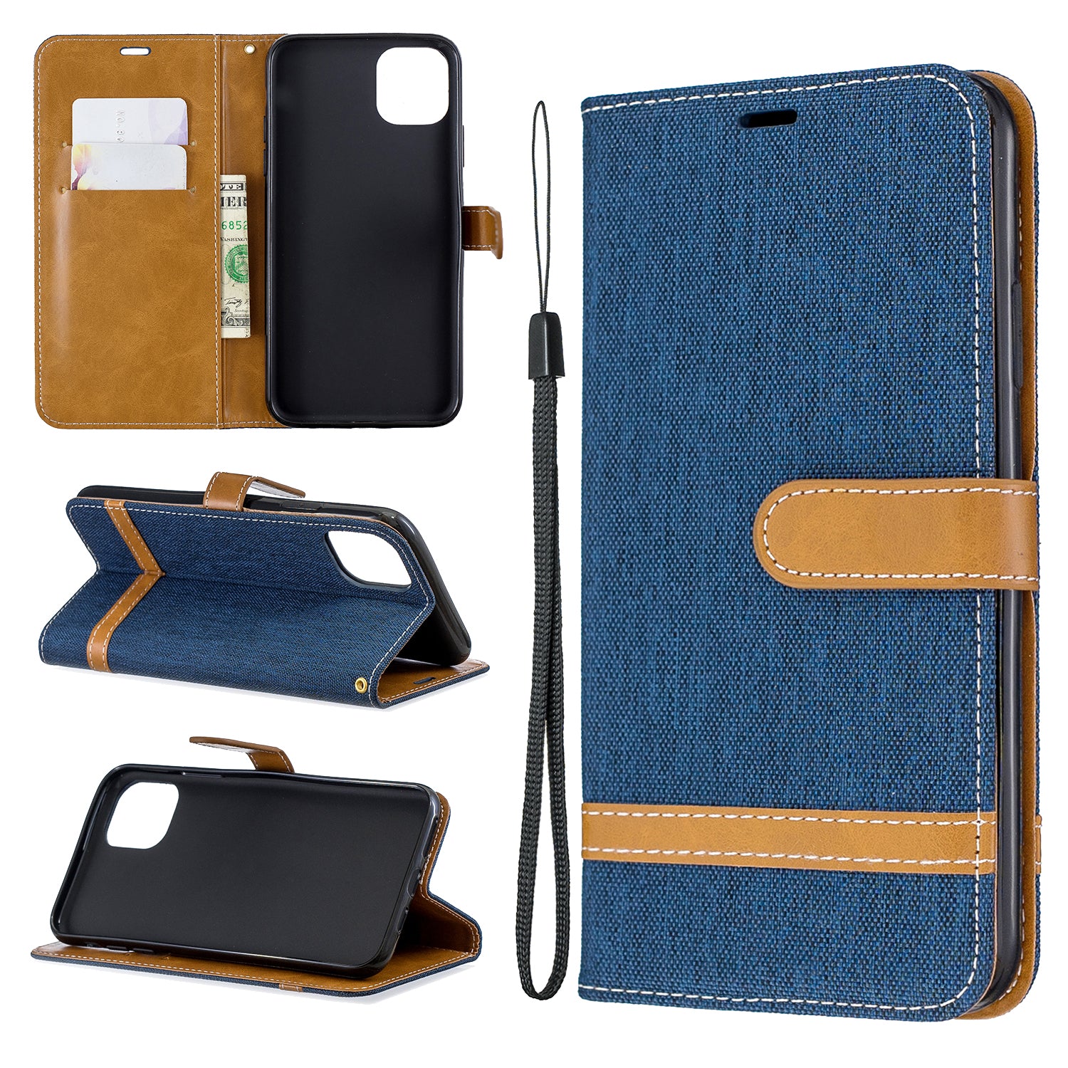 Jeans Cloth Wallet Stand Leather Cell Phone Shell for iPhone 11 Pro Max 6.5 inch (2019)