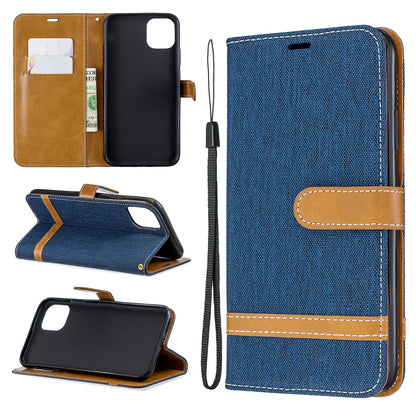 Jeans Cloth Wallet Stand Leather Cell Phone Shell for iPhone 11 Pro Max 6.5 inch (2019)