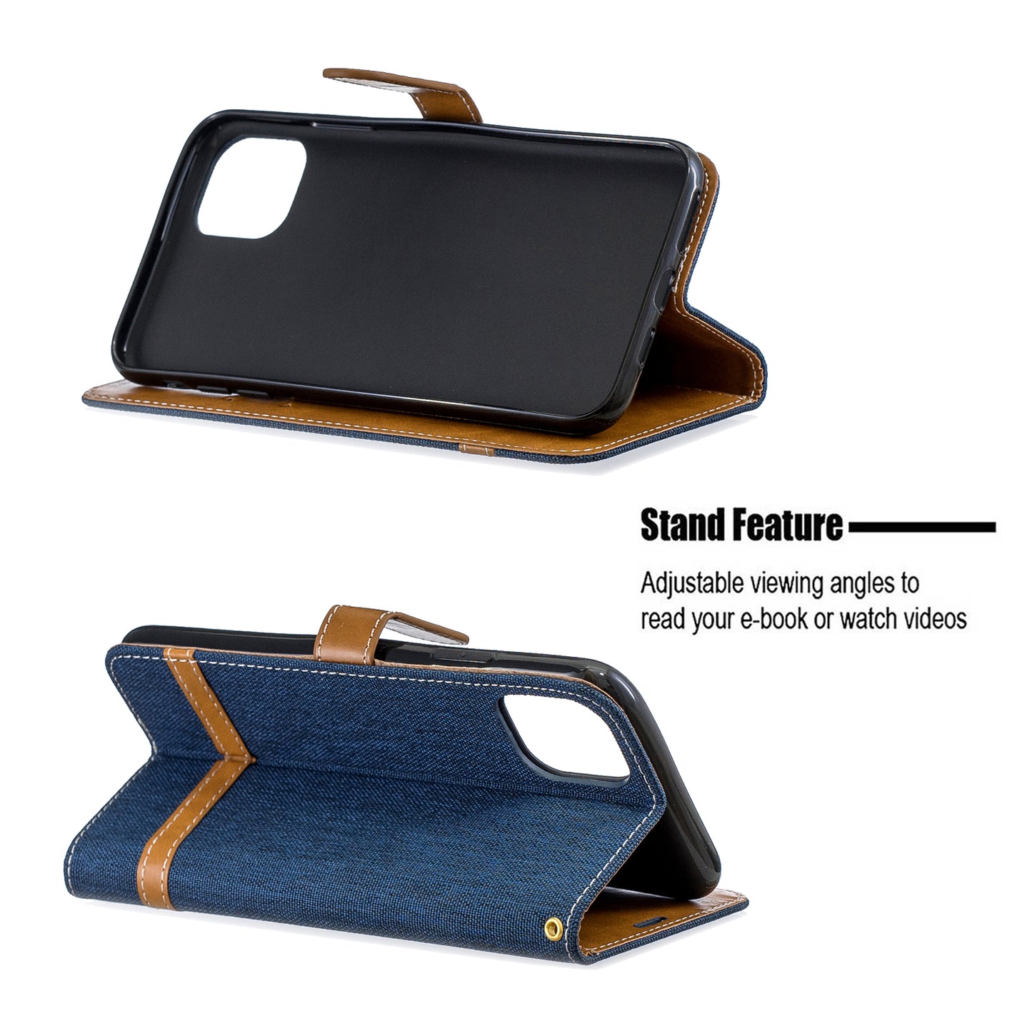 Jeans Cloth Wallet Stand Leather Cell Phone Shell for iPhone 11 Pro Max 6.5 inch (2019)