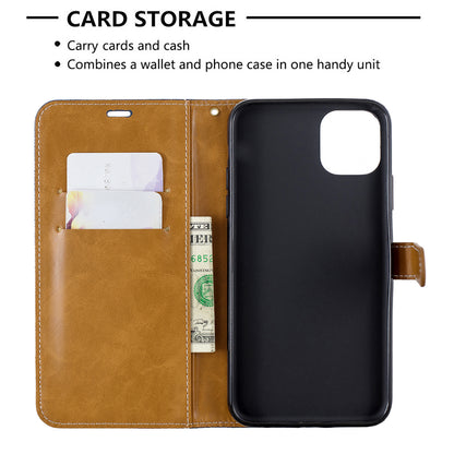 Jeans Cloth Wallet Stand Leather Cell Phone Shell for iPhone 11 Pro Max 6.5 inch (2019)