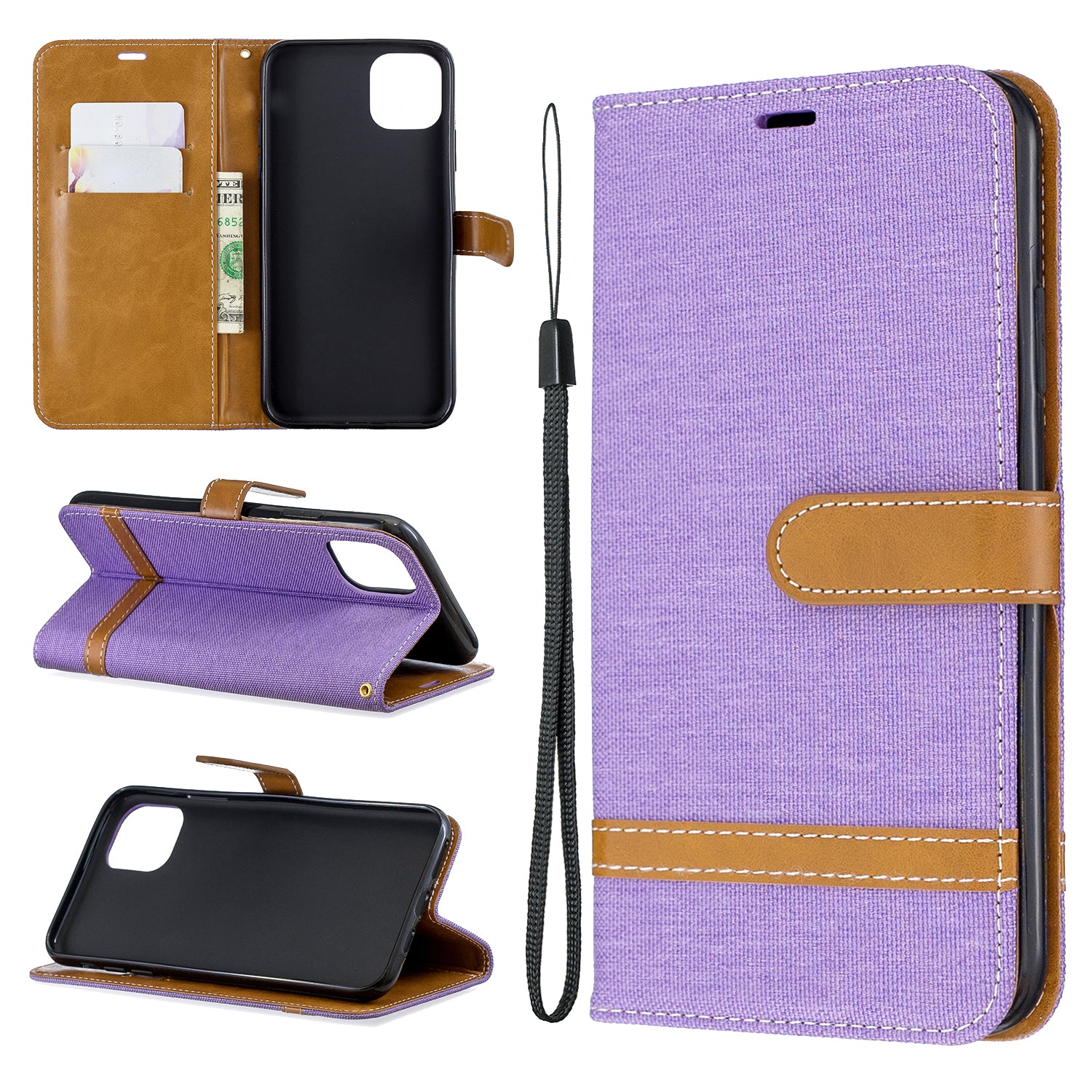 Jeans Cloth Wallet Stand Leather Cell Phone Shell for iPhone 11 Pro Max 6.5 inch (2019)