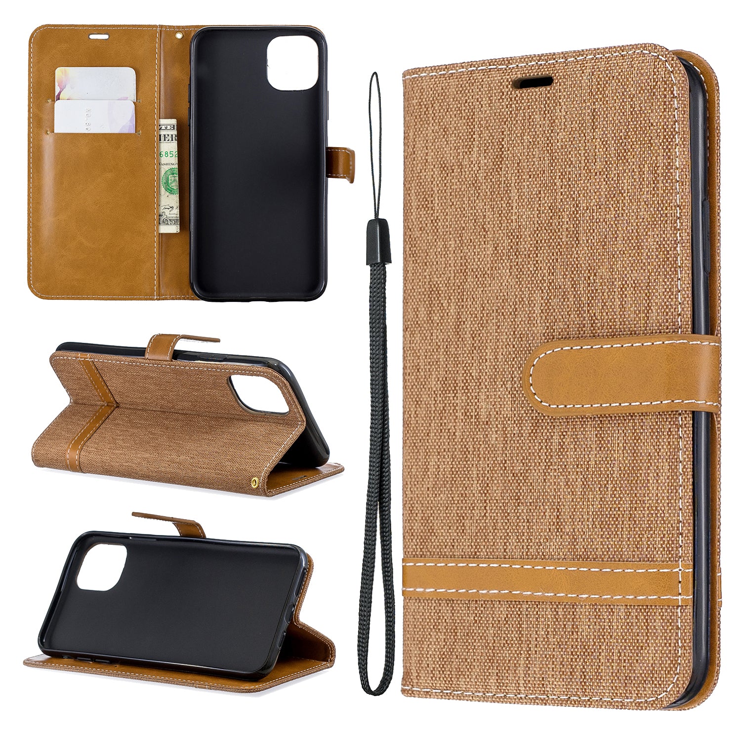 Jeans Cloth Wallet Stand Leather Cell Phone Shell for iPhone 11 Pro Max 6.5 inch (2019)