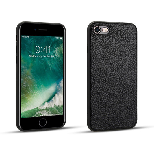 Litchi Texture Genuine Leather Skin Coated TPU Phone Case for iPhone 8/7/SE (2022)/SE (2020)