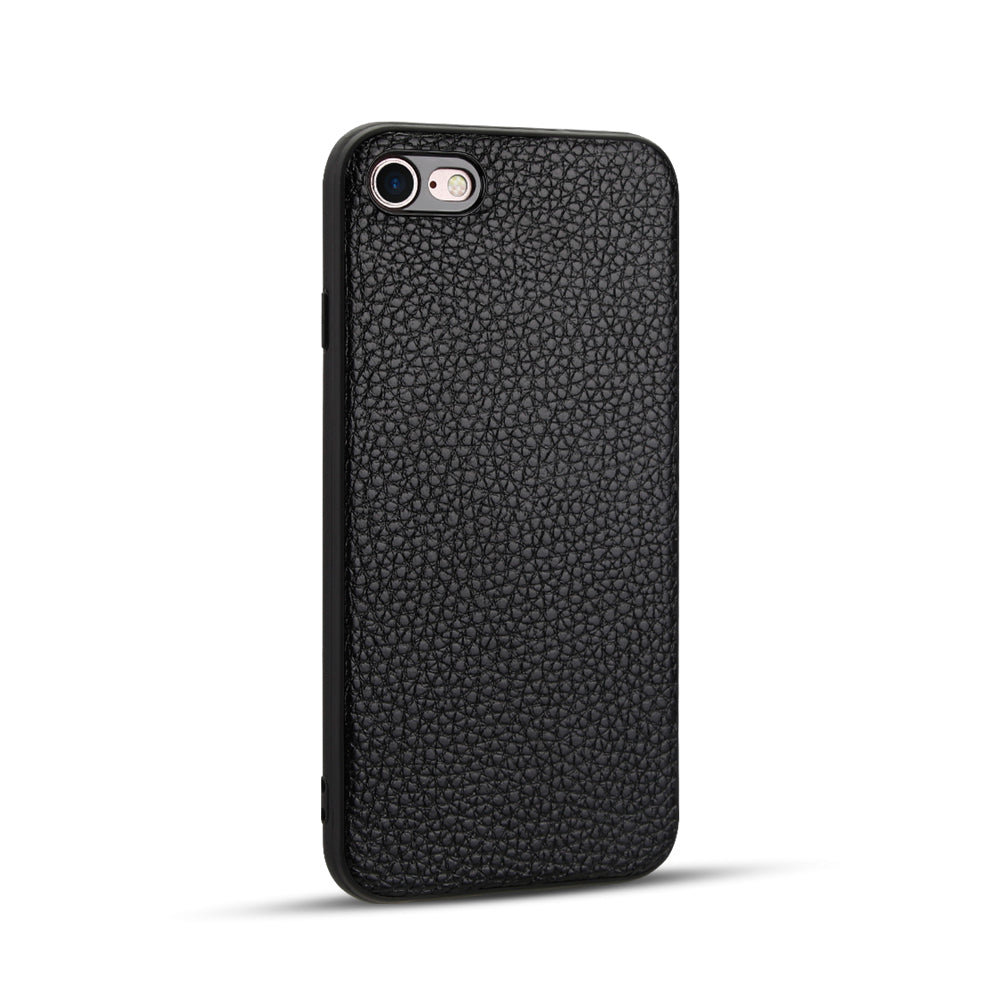 Litchi Texture Genuine Leather Skin Coated TPU Phone Case for iPhone 8/7/SE (2022)/SE (2020)