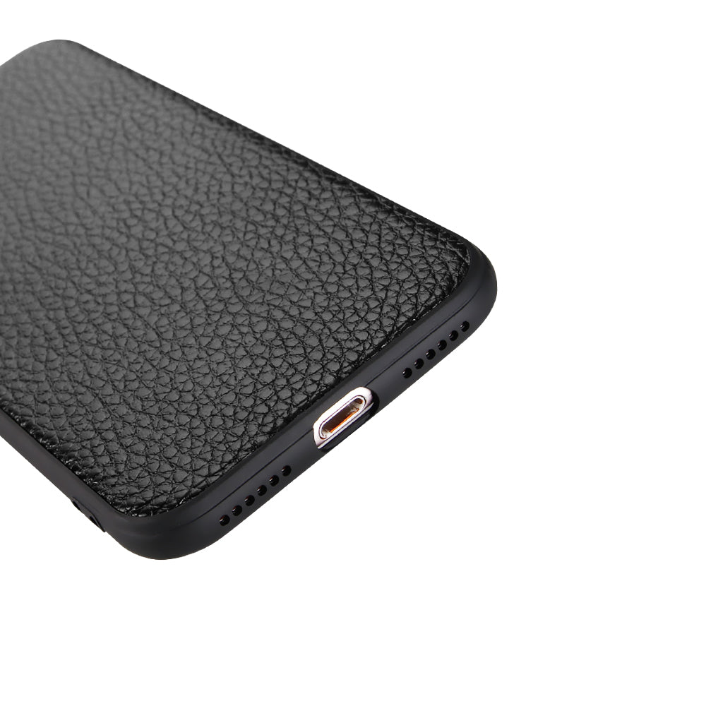 Litchi Texture Genuine Leather Skin Coated TPU Phone Case for iPhone 8/7/SE (2022)/SE (2020)