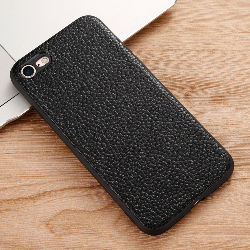 Litchi Texture Genuine Leather Skin Coated TPU Phone Case for iPhone 8/7/SE (2022)/SE (2020)
