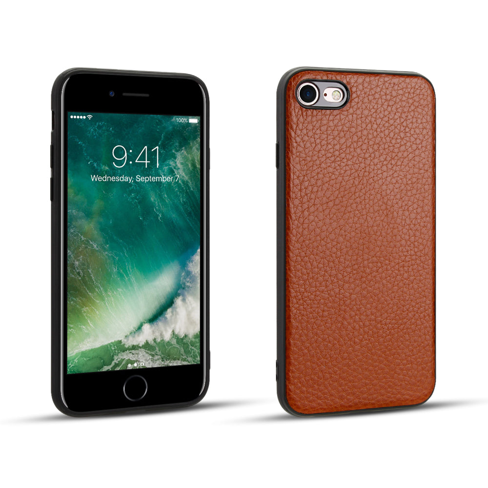 Litchi Texture Genuine Leather Skin Coated TPU Phone Case for iPhone 8/7/SE (2022)/SE (2020)
