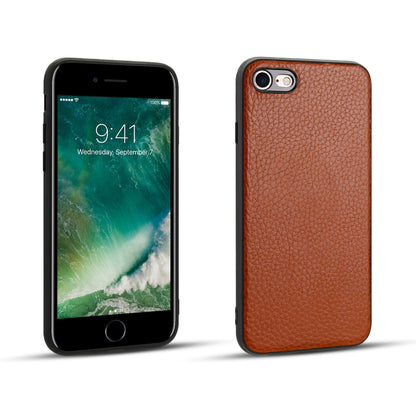 Litchi Texture Genuine Leather Skin Coated TPU Phone Case for iPhone 8/7/SE (2022)/SE (2020)