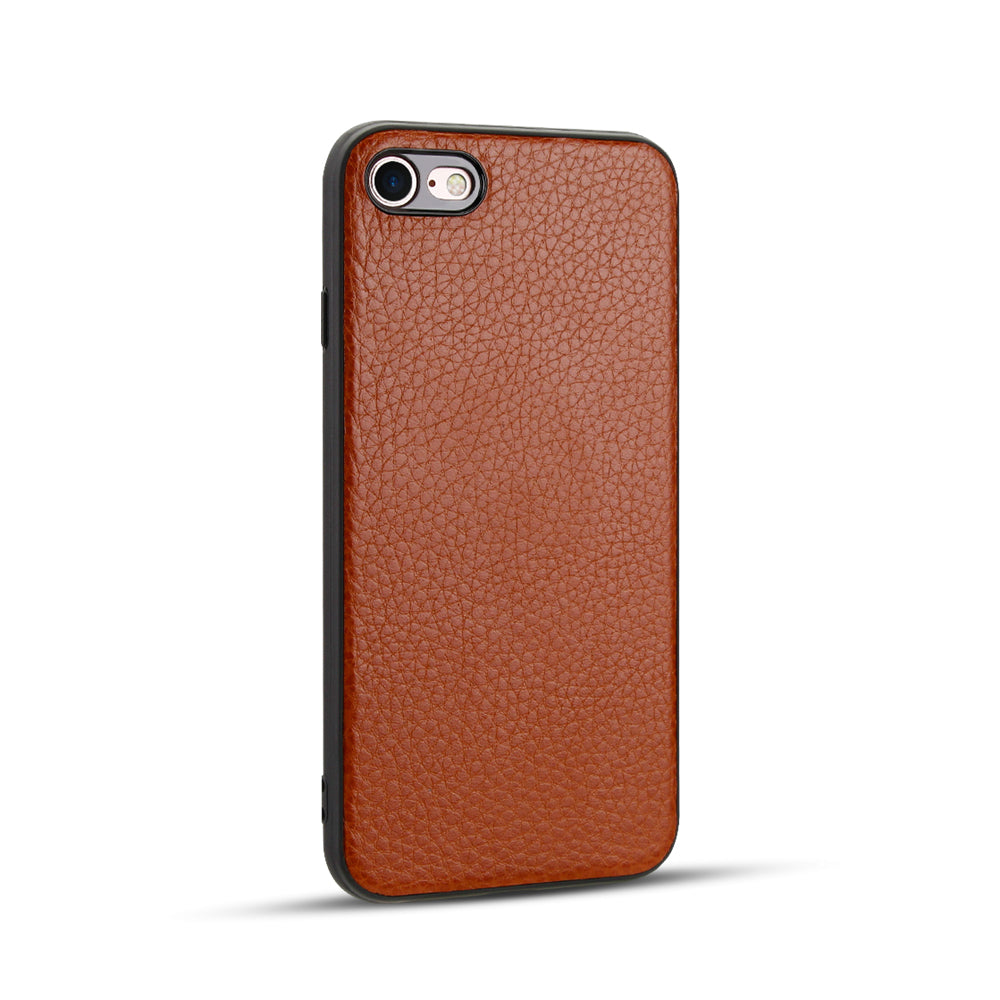 Litchi Texture Genuine Leather Skin Coated TPU Phone Case for iPhone 8/7/SE (2022)/SE (2020)