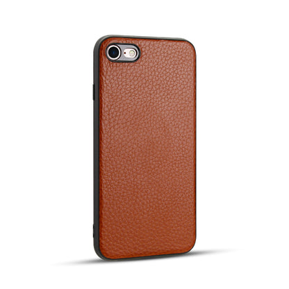 Litchi Texture Genuine Leather Skin Coated TPU Phone Case for iPhone 8/7/SE (2022)/SE (2020)