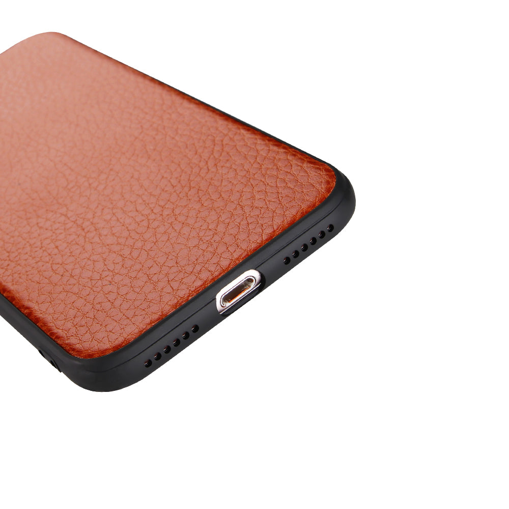 Litchi Texture Genuine Leather Skin Coated TPU Phone Case for iPhone 8/7/SE (2022)/SE (2020)