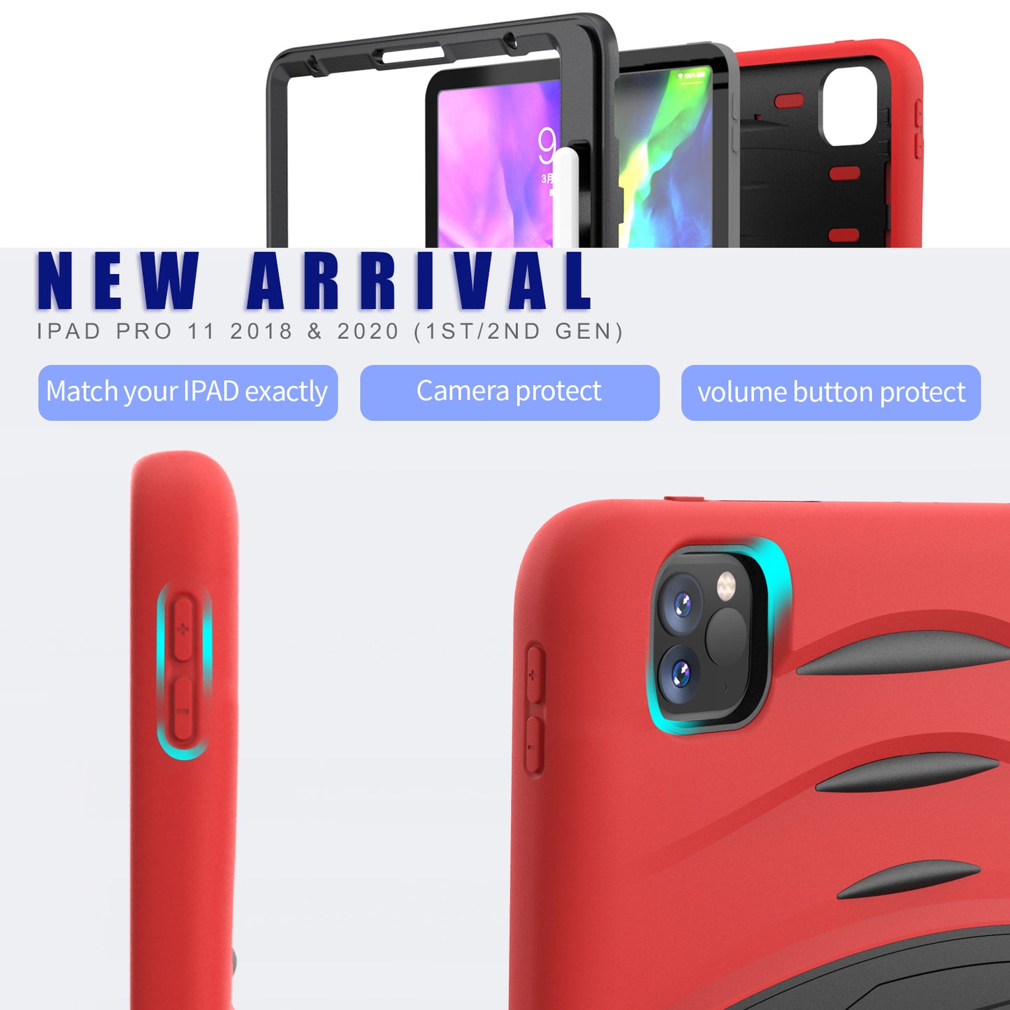 Hard PC + TPU Multi-function Cover Case with Kickstand and Pen Slot for iPad Pro 11-inch (2021)/(2020)/(2018)