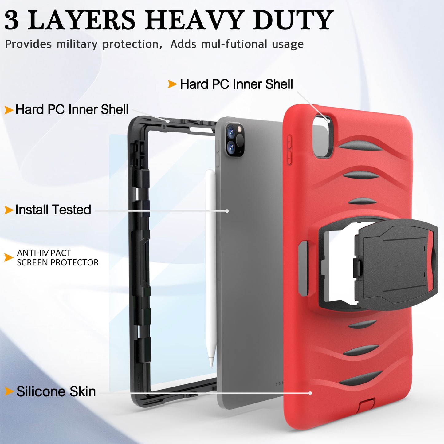 Hard PC + TPU Multi-function Cover Case with Kickstand and Pen Slot for iPad Pro 11-inch (2021)/(2020)/(2018)