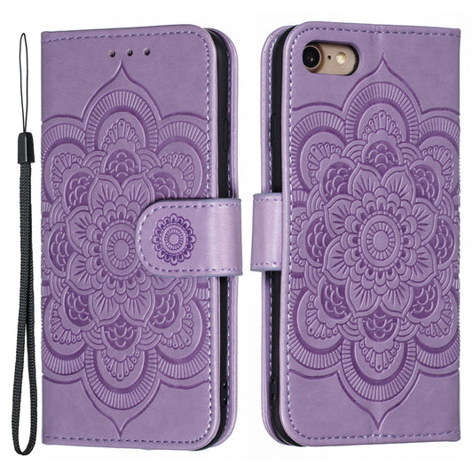 Imprint Mandala Flower Wallet Stand PU Leather Case for iPhone SE (2020)/SE (2022)/8/7 4.7 inch