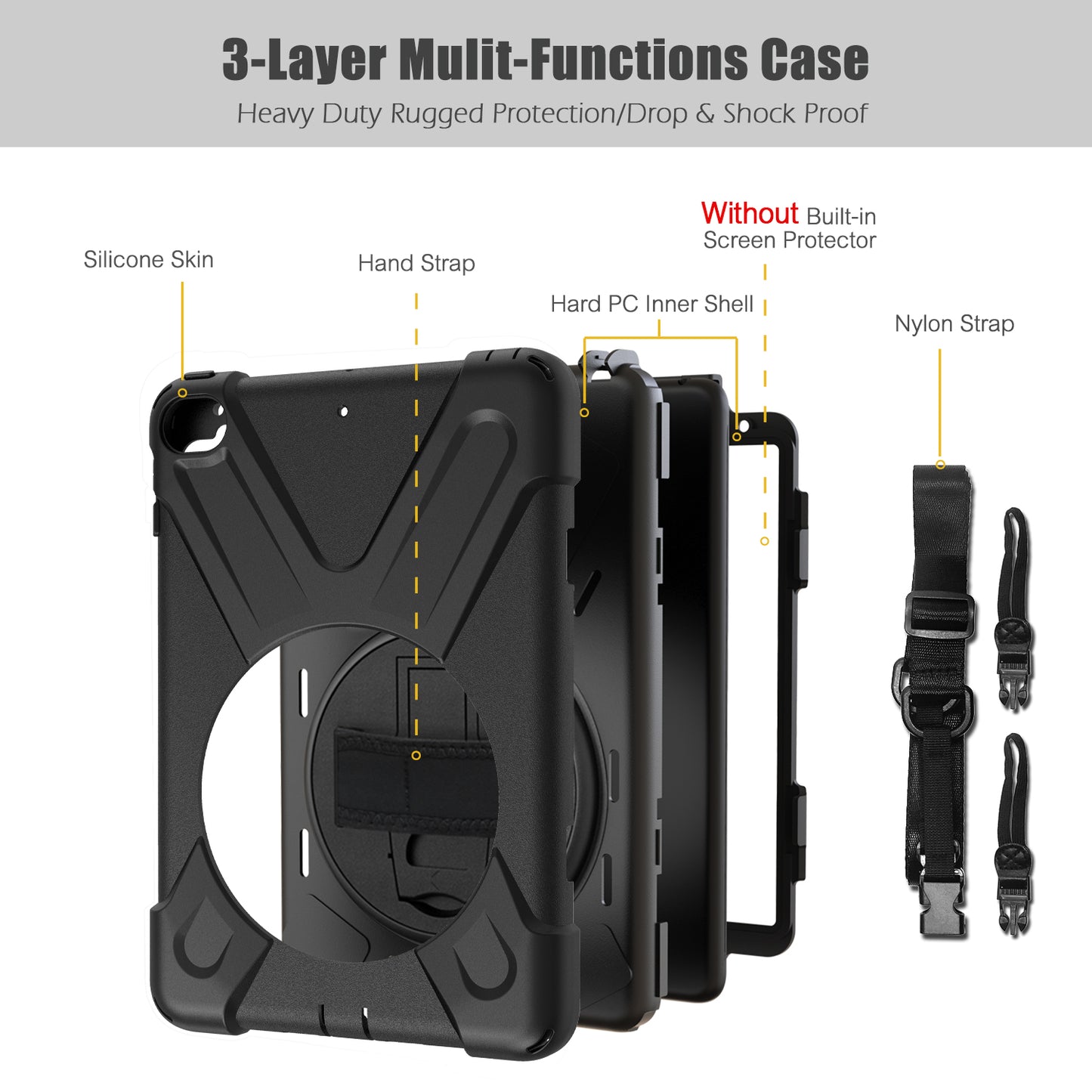 For iPad mini (2019) 7.9 inch / mini 4 X-Shape PC + TPU Rotary Kickstand Cover with Handstrap + Shoulder Strap