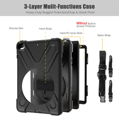For iPad mini (2019) 7.9 inch / mini 4 X-Shape PC + TPU Rotary Kickstand Cover with Handstrap + Shoulder Strap