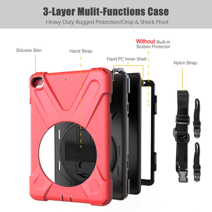 For iPad mini (2019) 7.9 inch / mini 4 X-Shape PC + TPU Rotary Kickstand Cover with Handstrap + Shoulder Strap