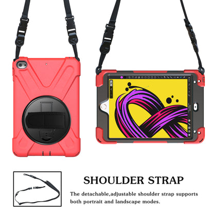 For iPad mini (2019) 7.9 inch / mini 4 X-Shape PC + TPU Rotary Kickstand Cover with Handstrap + Shoulder Strap