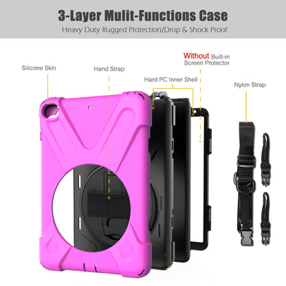For iPad mini (2019) 7.9 inch / mini 4 X-Shape PC + TPU Rotary Kickstand Cover with Handstrap + Shoulder Strap