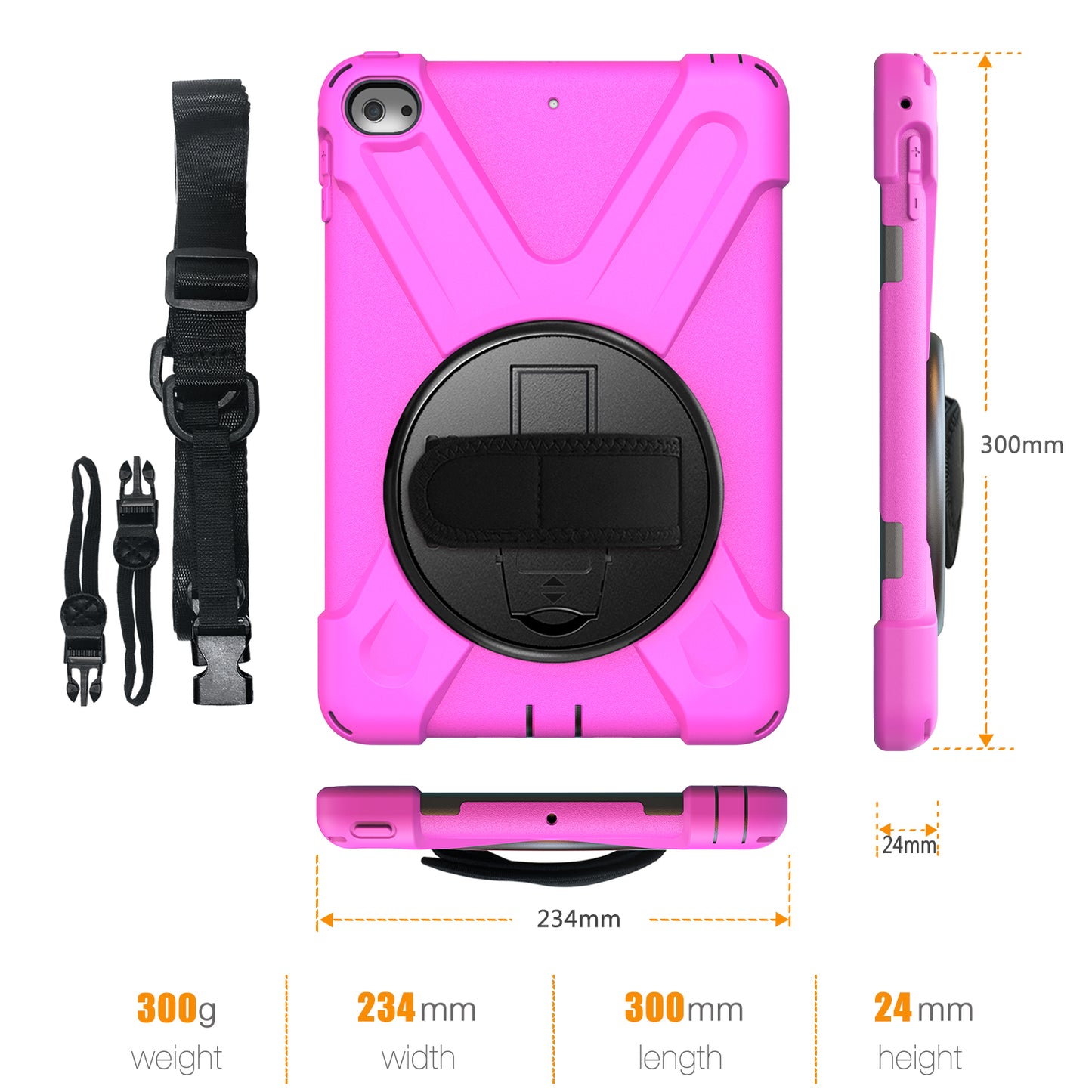 For iPad mini (2019) 7.9 inch / mini 4 X-Shape PC + TPU Rotary Kickstand Cover with Handstrap + Shoulder Strap