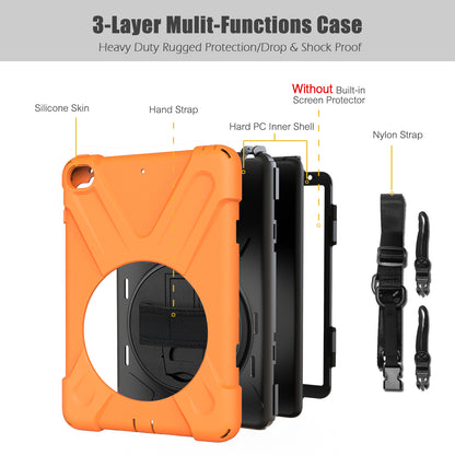 For iPad mini (2019) 7.9 inch / mini 4 X-Shape PC + TPU Rotary Kickstand Cover with Handstrap + Shoulder Strap