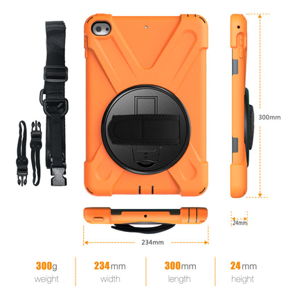 For iPad mini (2019) 7.9 inch / mini 4 X-Shape PC + TPU Rotary Kickstand Cover with Handstrap + Shoulder Strap