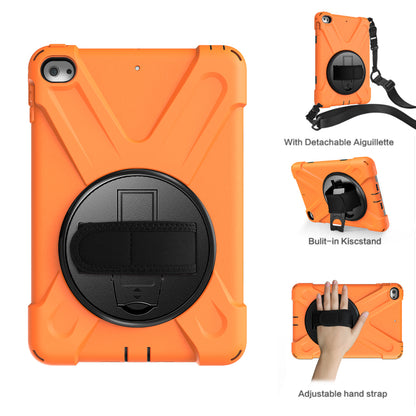 For iPad mini (2019) 7.9 inch / mini 4 X-Shape PC + TPU Rotary Kickstand Cover with Handstrap + Shoulder Strap