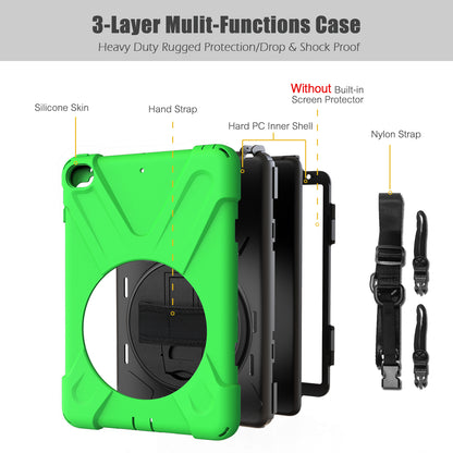 For iPad mini (2019) 7.9 inch / mini 4 X-Shape PC + TPU Rotary Kickstand Cover with Handstrap + Shoulder Strap