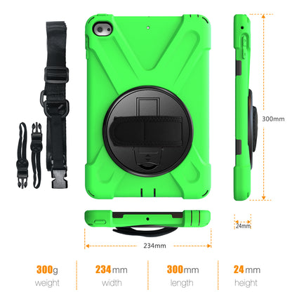 For iPad mini (2019) 7.9 inch / mini 4 X-Shape PC + TPU Rotary Kickstand Cover with Handstrap + Shoulder Strap