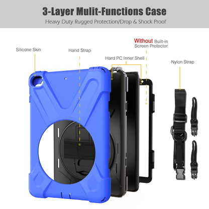 For iPad mini (2019) 7.9 inch / mini 4 X-Shape PC + TPU Rotary Kickstand Cover with Handstrap + Shoulder Strap