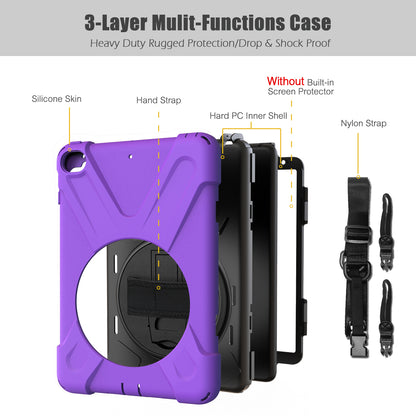 For iPad mini (2019) 7.9 inch / mini 4 X-Shape PC + TPU Rotary Kickstand Cover with Handstrap + Shoulder Strap