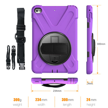 For iPad mini (2019) 7.9 inch / mini 4 X-Shape PC + TPU Rotary Kickstand Cover with Handstrap + Shoulder Strap