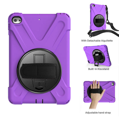 For iPad mini (2019) 7.9 inch / mini 4 X-Shape PC + TPU Rotary Kickstand Cover with Handstrap + Shoulder Strap