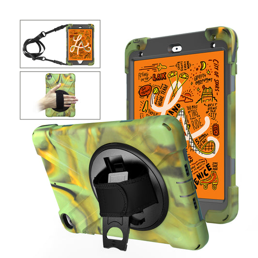 For iPad mini (2019) 7.9 inch / mini 4 X-Shape PC + TPU Rotary Kickstand Cover with Handstrap + Shoulder Strap