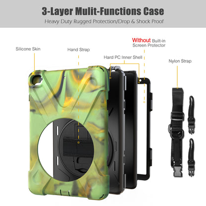 For iPad mini (2019) 7.9 inch / mini 4 X-Shape PC + TPU Rotary Kickstand Cover with Handstrap + Shoulder Strap