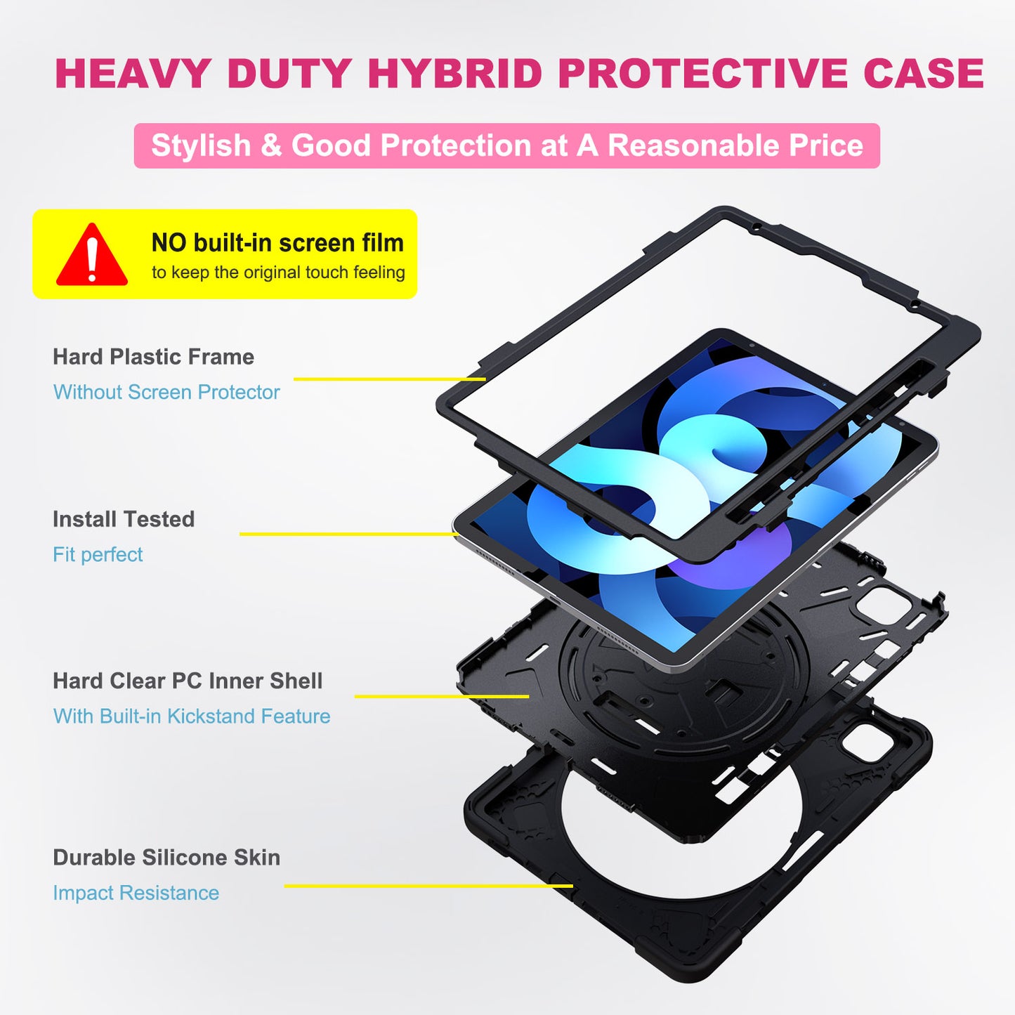 For iPad Air (2020)/Air (2022) / Pro 11-inch (2021)(2020)(2018) X-Shape 360 Degree Swivel PC + Silicone (with Pen Slot) Combo Kickstand Case with Hand Holder Strap Shoulder Strap