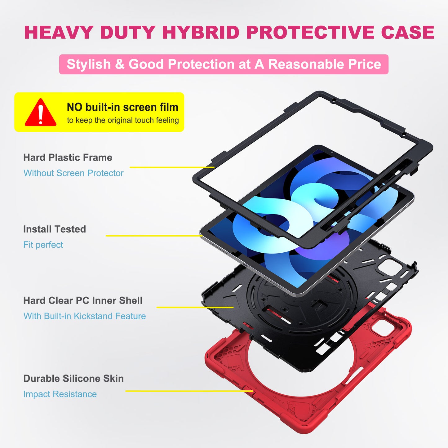 For iPad Air (2020)/Air (2022) / Pro 11-inch (2021)(2020)(2018) X-Shape 360 Degree Swivel PC + Silicone (with Pen Slot) Combo Kickstand Case with Hand Holder Strap Shoulder Strap