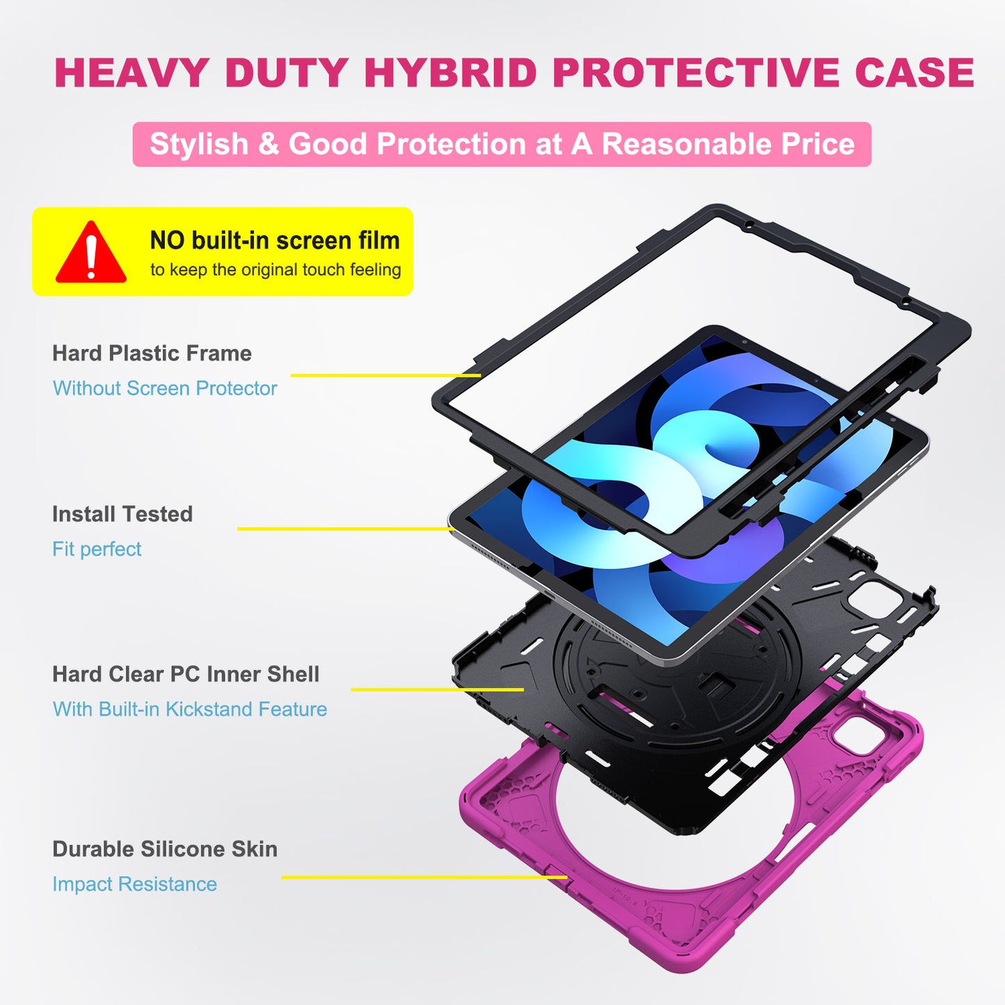 For iPad Air (2020)/Air (2022) / Pro 11-inch (2021)(2020)(2018) X-Shape 360 Degree Swivel PC + Silicone (with Pen Slot) Combo Kickstand Case with Hand Holder Strap Shoulder Strap